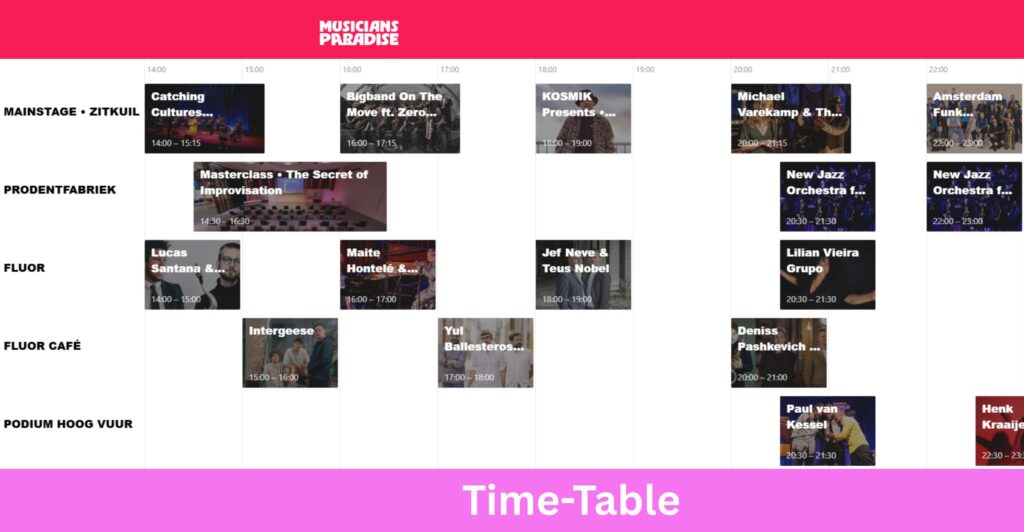 Musicians Paradise Time-Table